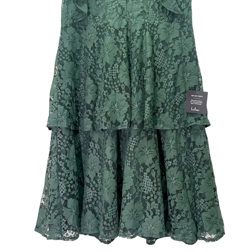 NWT Lulus Molinetto Forest Green Lace Midi Dress Ruffled Tiered Sleeveless Sz 1X - Image 4