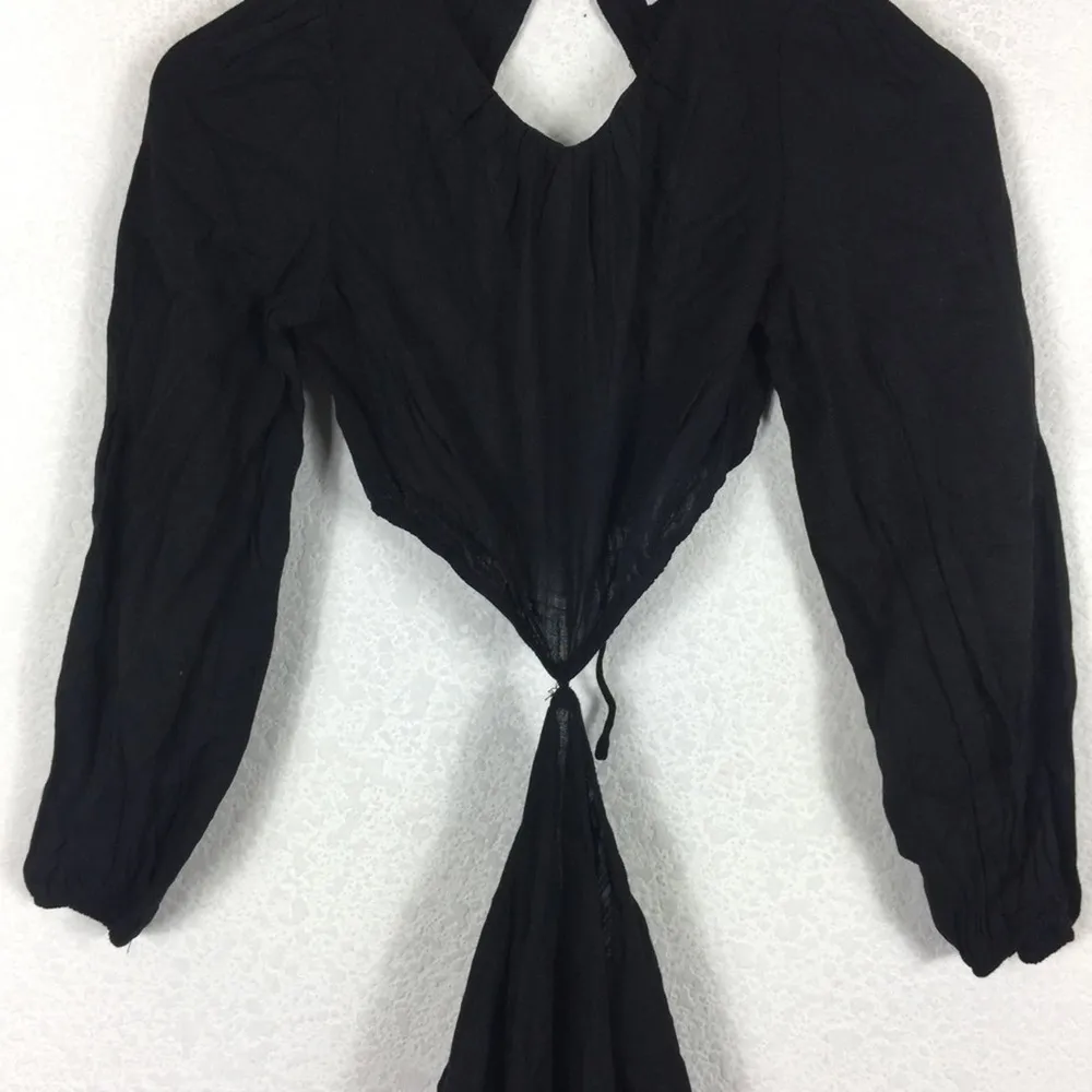 Princess Polly Cassie Black Linen Mini Dress Size 2 Cut Out Long Sleeve Aline - Image 10