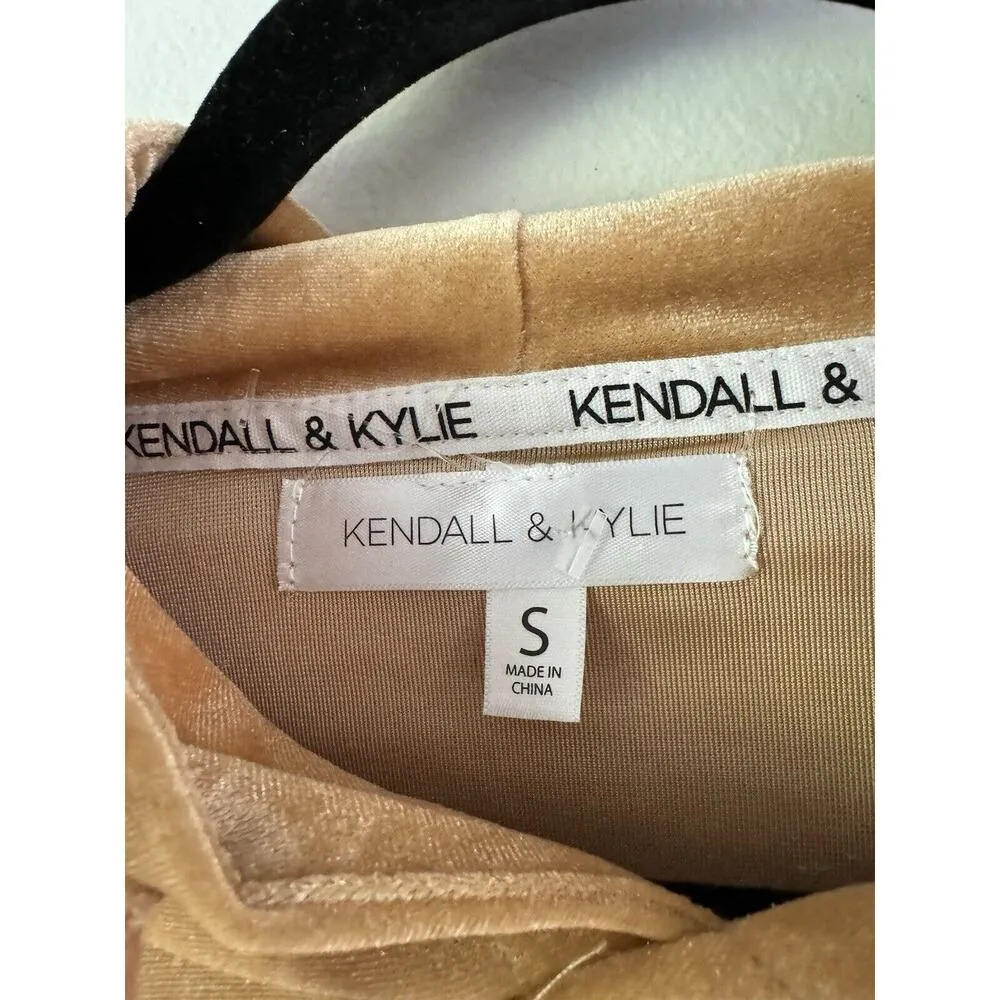 Kendall & Kylie Gold Velour Cropped Hooded Sporty Pullover Sweatshirt Sz Small - Image 6