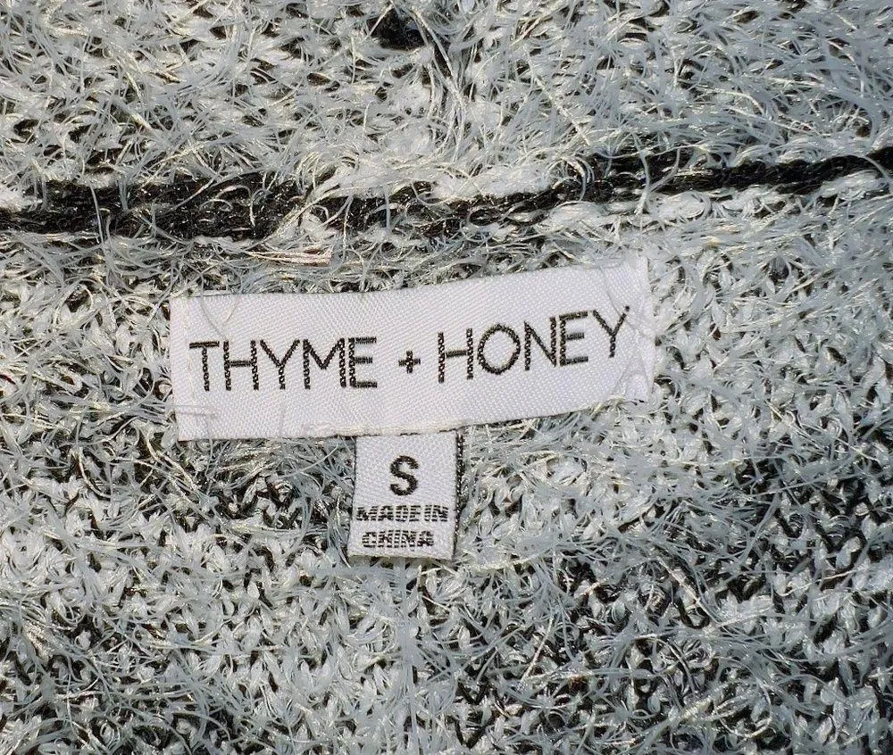 NWT Thyme & Honey Black White Fuzzy Eyelash Knit Open Front Longline Cardigan SM - Image 3