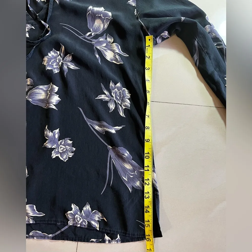 DASLU SAO PAOLO BLOUSE 100*% SILK black floral long sleeve LIGHTWEIGHT top Ss M Size M - Image 5