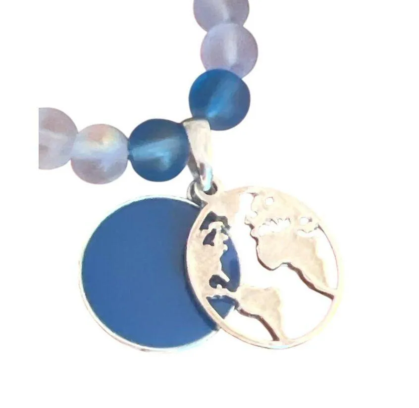 Vintage Blue Iridescent Frosted Beads Necklace Earth 2 Piece Pendant 18" Long - Image 5