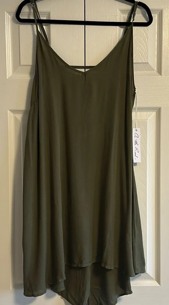 On the Road Women’s Olive Green Adjustablee Spaghetti Strap Dress or Cover-up - Image 1