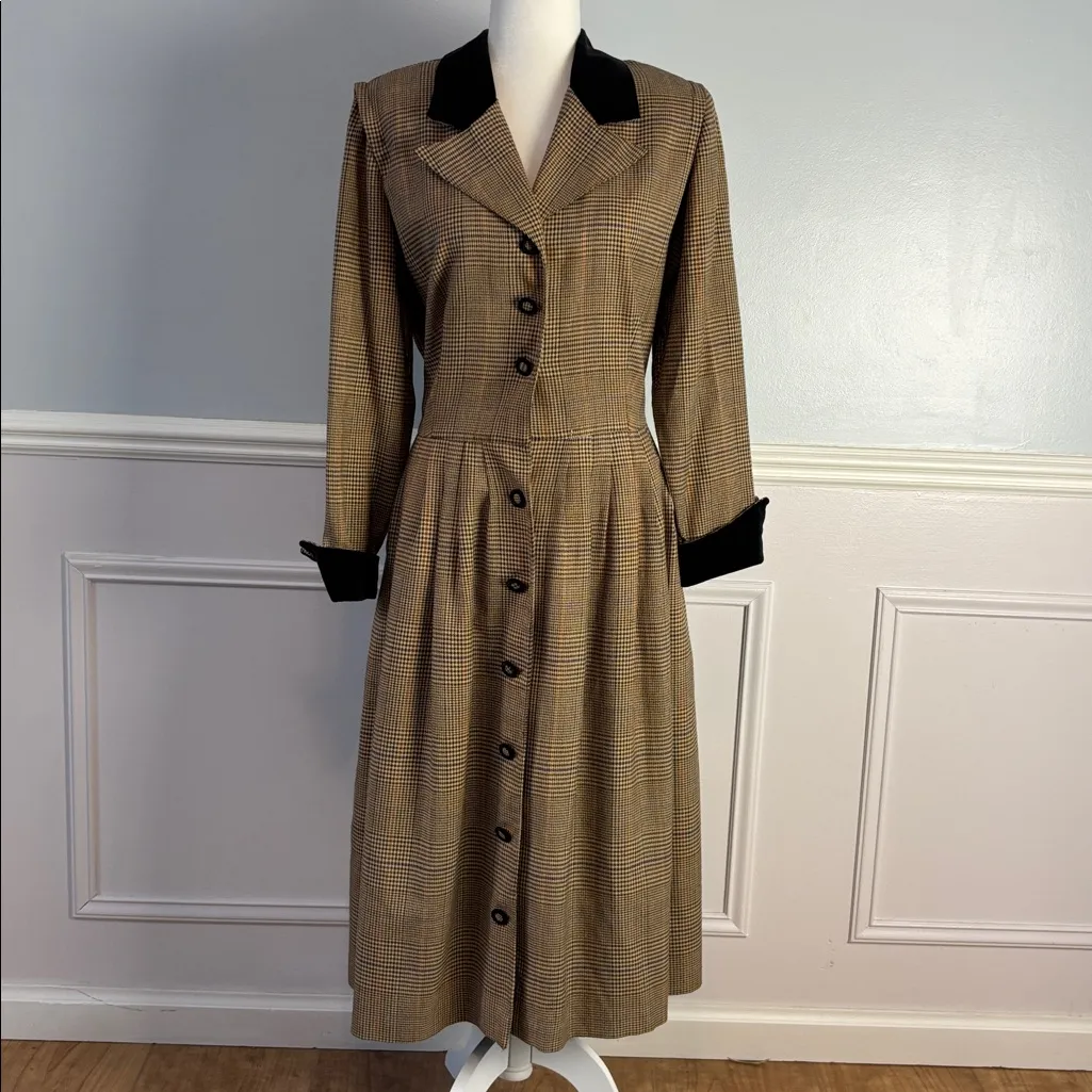 1960s Howard Wolf Brown Houndstooth Coat Dress Vintage Old Money Sz 16 Academia - Image 11