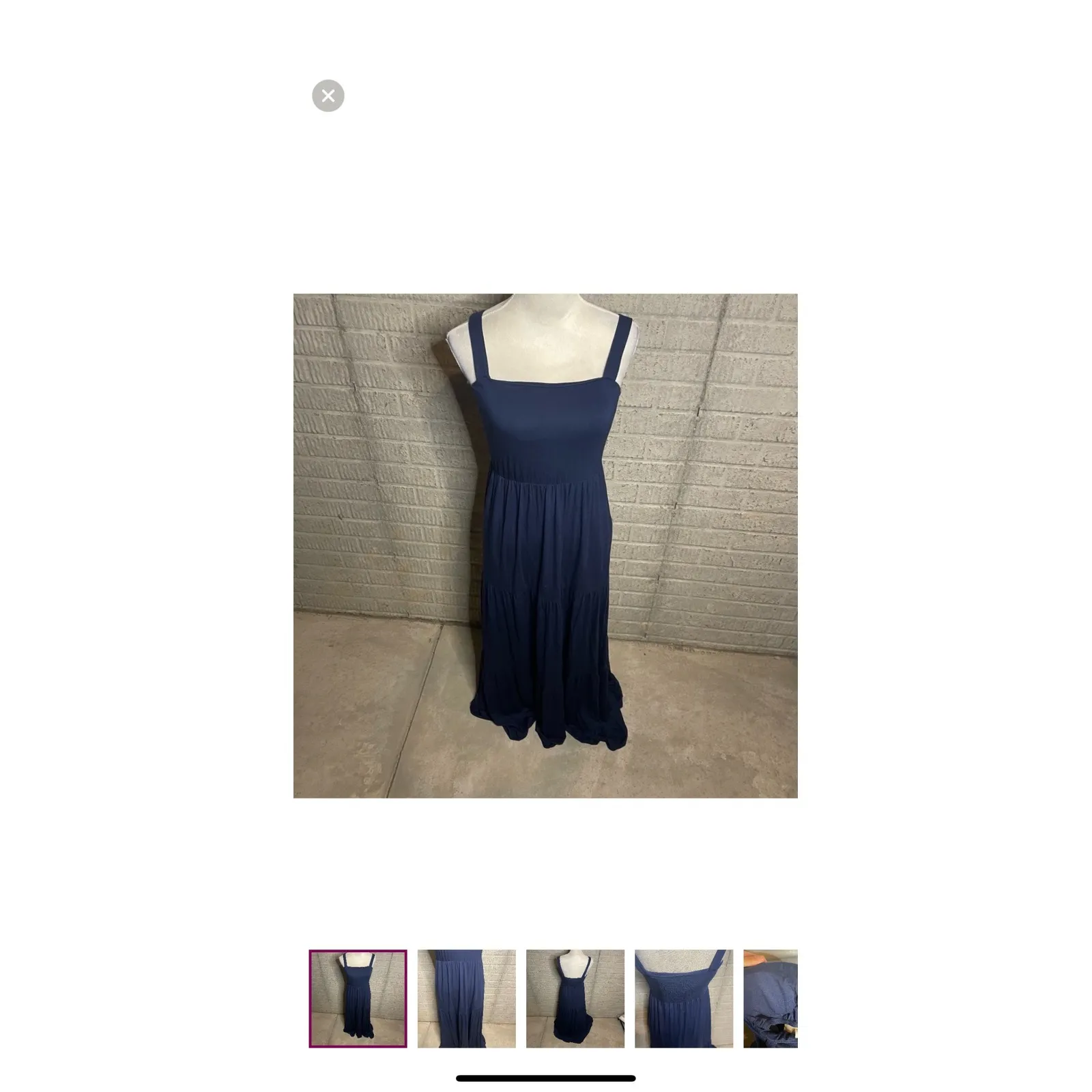 Soma wknd Navy Blue Smocked Tiered Maxi Dress Spaghetti Straps Pockets small - Image 2