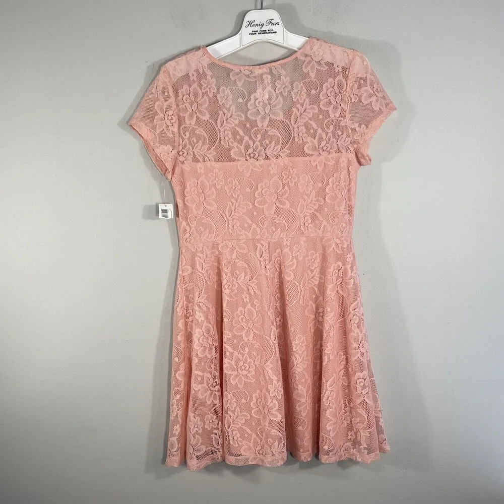 No Boundaries Lace Skater Drop Dress Juniors Size L (11-13) Coral Color Lined - Image 4