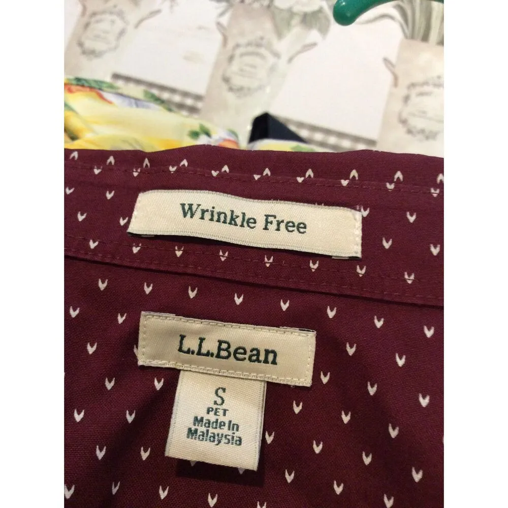 L.L. Bean Small S Wrinkle Free Wine Print blouse Womens - Image 2