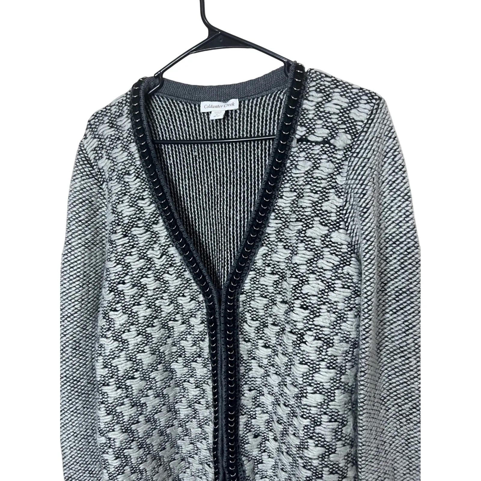 Coldwater Creek Wool Alpaca Gray Black Textured Knit Cardigan Sweater M 10/12 - Image 2