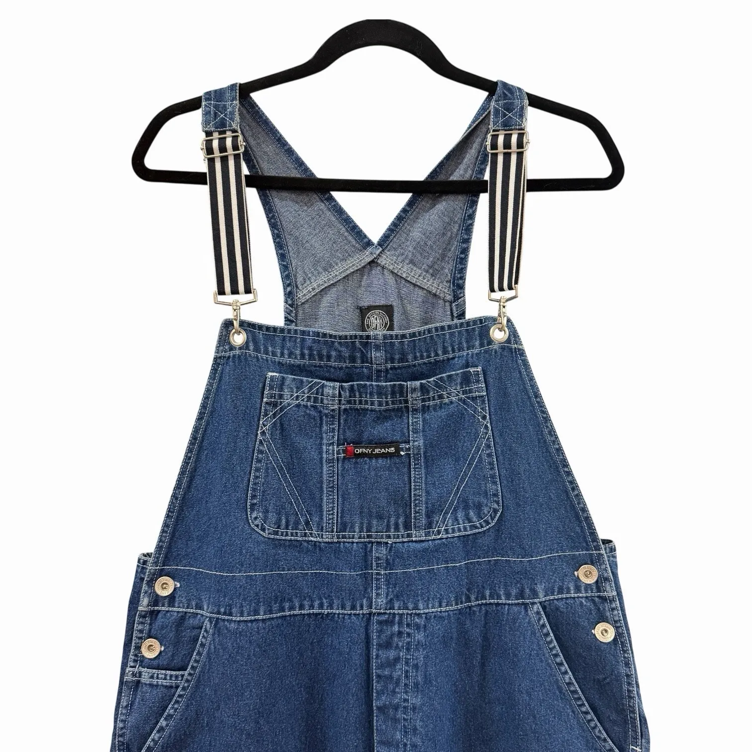 90s OFNY Jeans Vintage Denim Carpenter Baggy Overalls Size Large Vintage Blue - Image 3