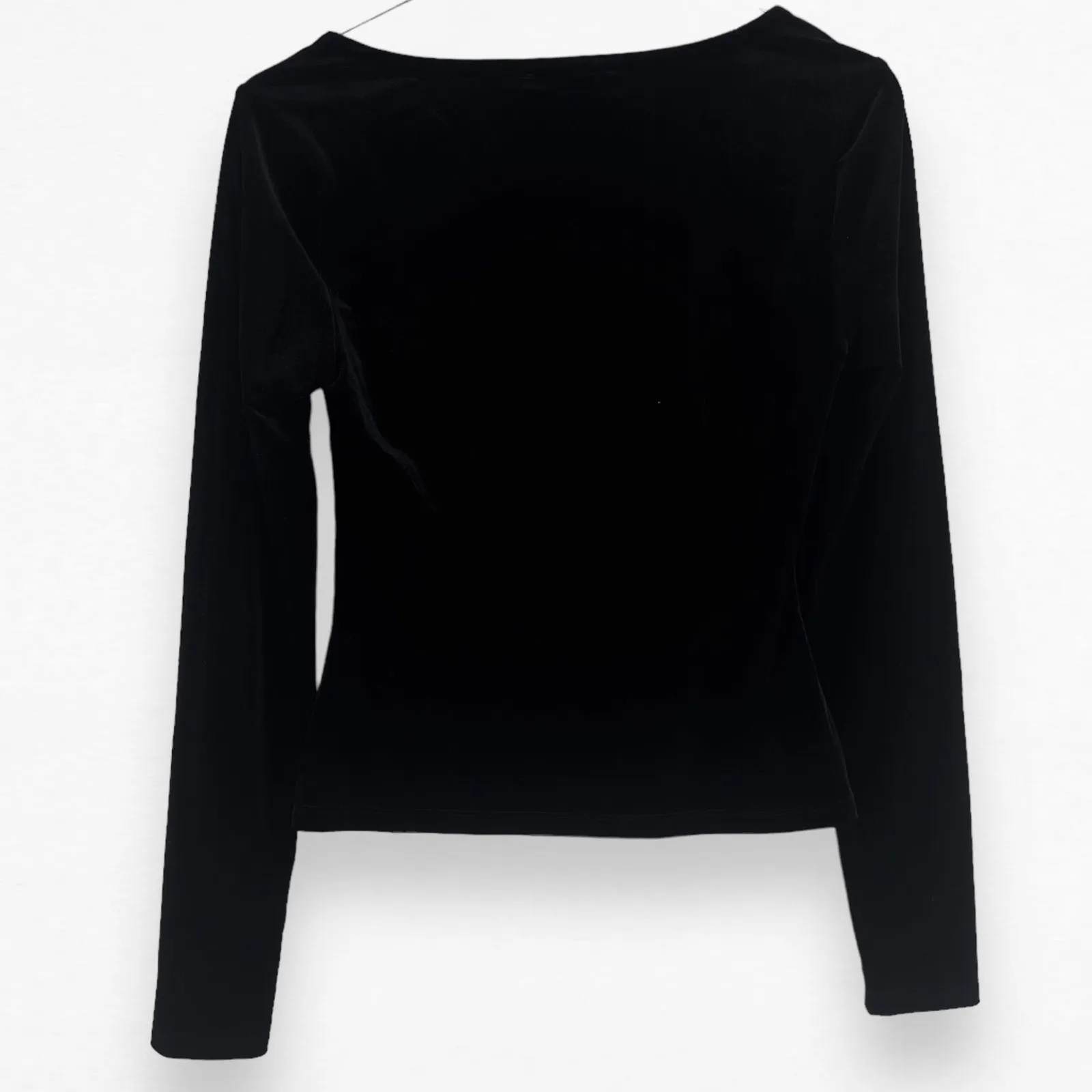 n:Philanthropy Shirt Small Black Velvet Square Neck Long Sleeve Bodycon Top NWT - Image 3
