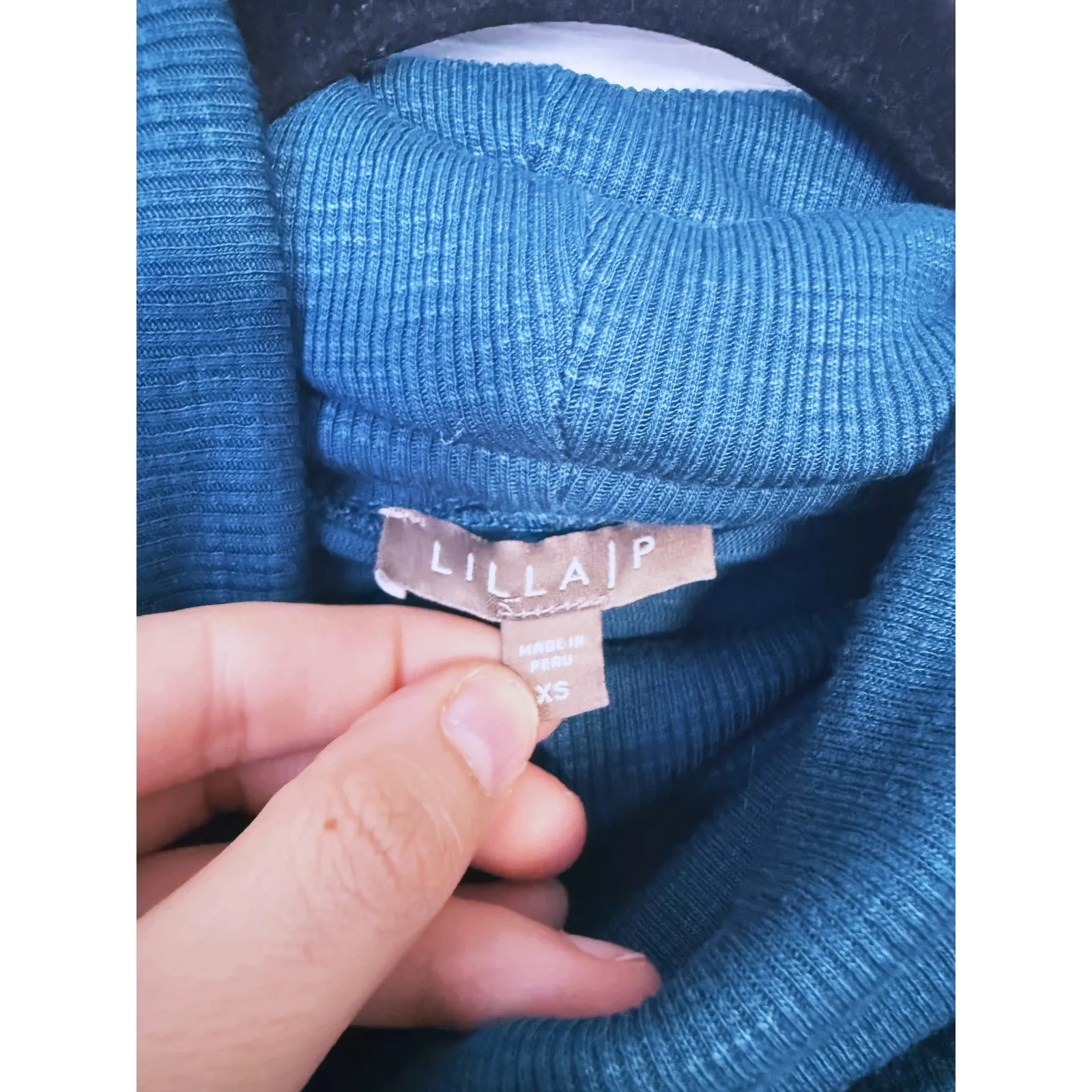 Lilla P Quiet Luxury Turtleneck Long Sleeve Top XS Blue Teal Minimalist Capsule - Image 3