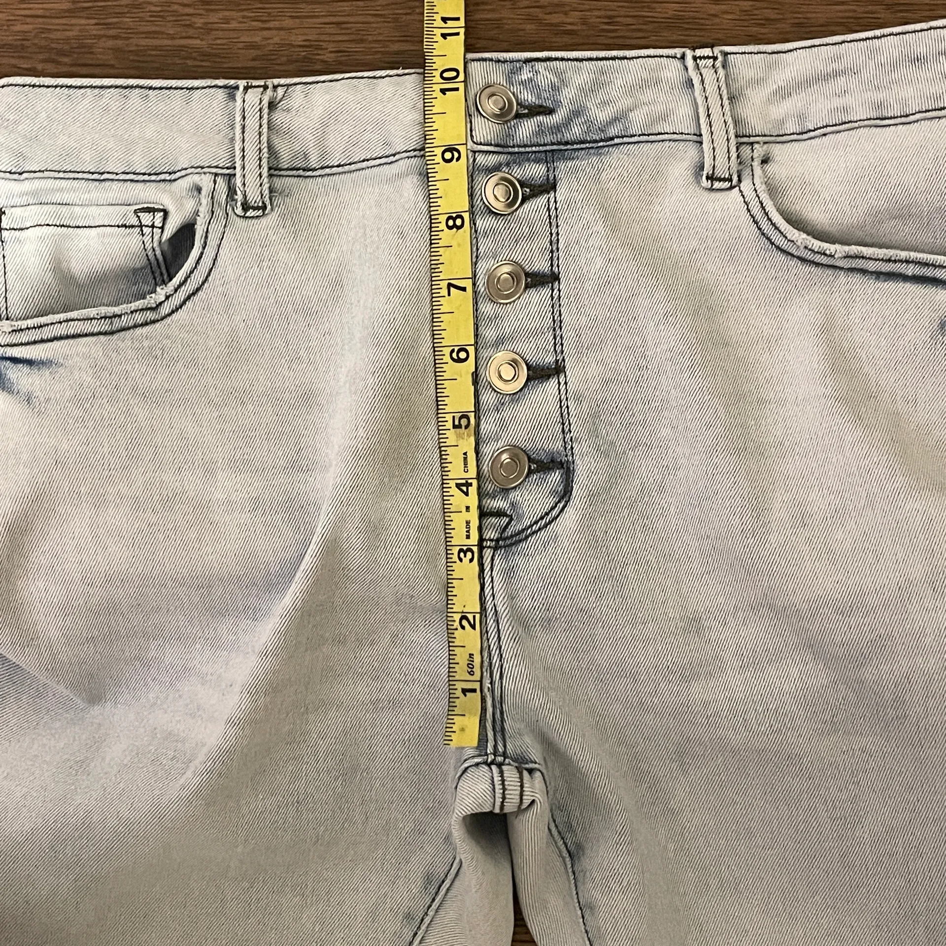 Raw Distressed Hem Flare Button Up Jeans Light Blue Size 31 - Image 7