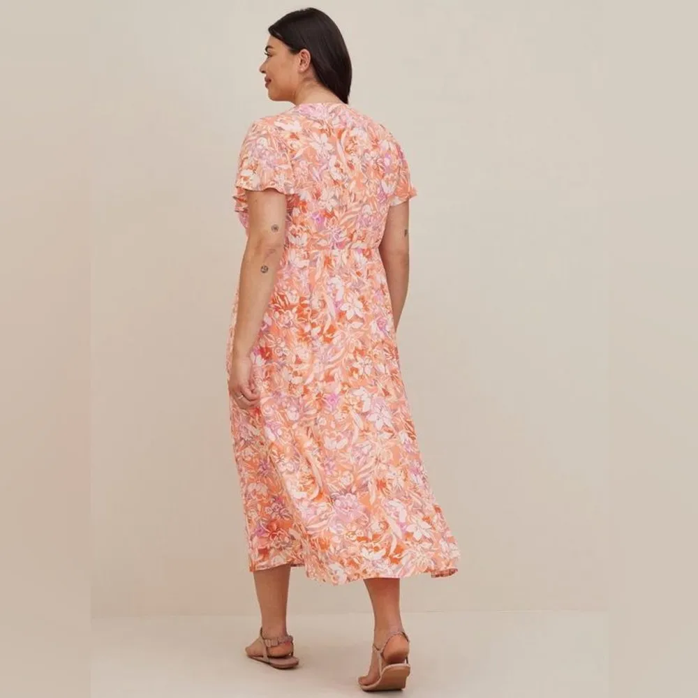 Torrid lace up tea length dress crinkle gauze‎ floral peach white womens size 4X - Image 2