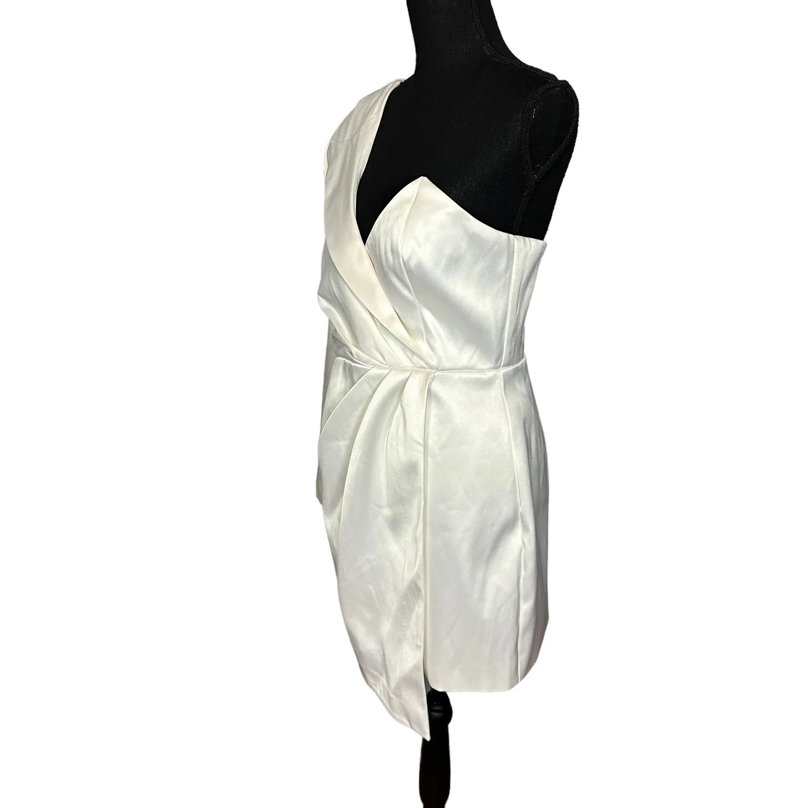 NBD White Satin Mini Dress LARGE Bridal One Shoulder Bustier Cocktail $238 NEW - Image 7