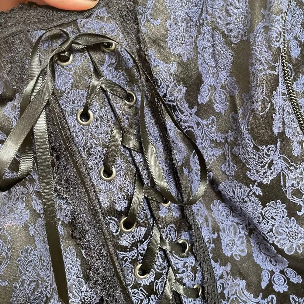 TRIPP Navy Blue & Black Floral Lace-Up Corset Plus Size, 4X - Image 3