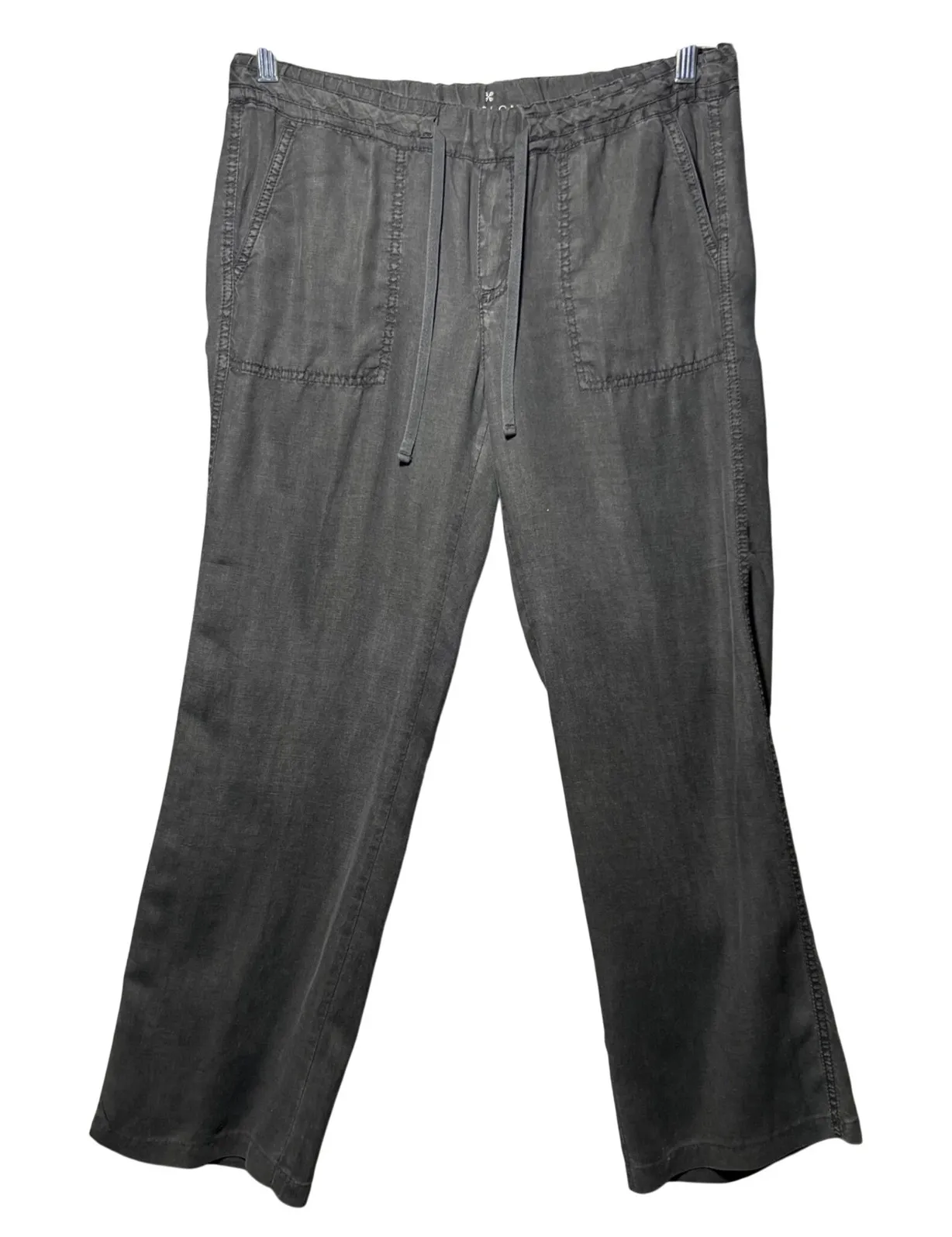 Caslon Linen Drawstring Waist Straight Leg Pants Charcoal Gray Size S Pull On - Image 1