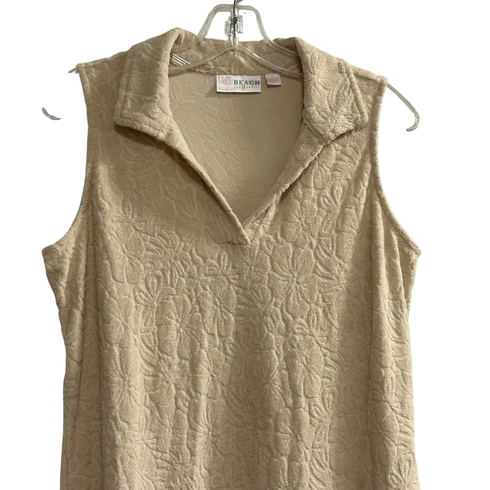 Belle Beach Kim Gravel Sleeveless Textured Collared Knee Length Dress Women's M Tan Size M - Image 2