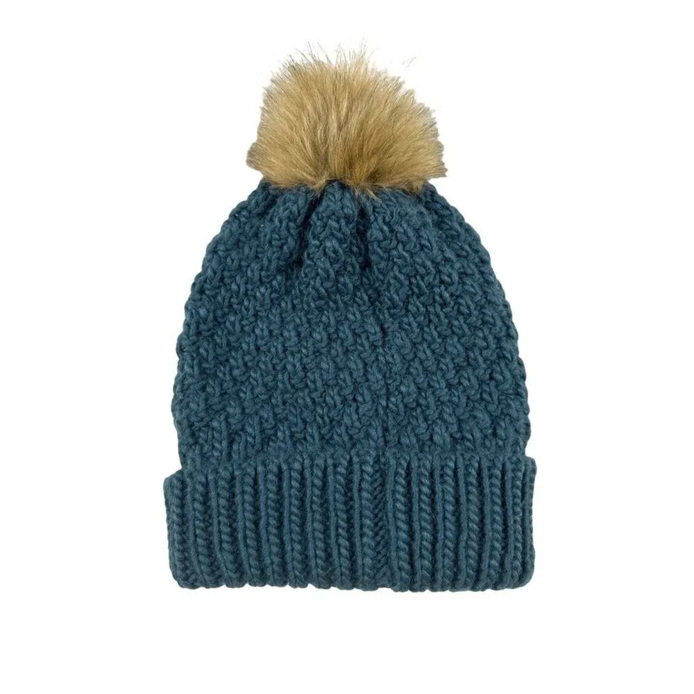 Eddie Bauer - Womens Cabin Faux Fur Pom Beanie in Teal - Image 2