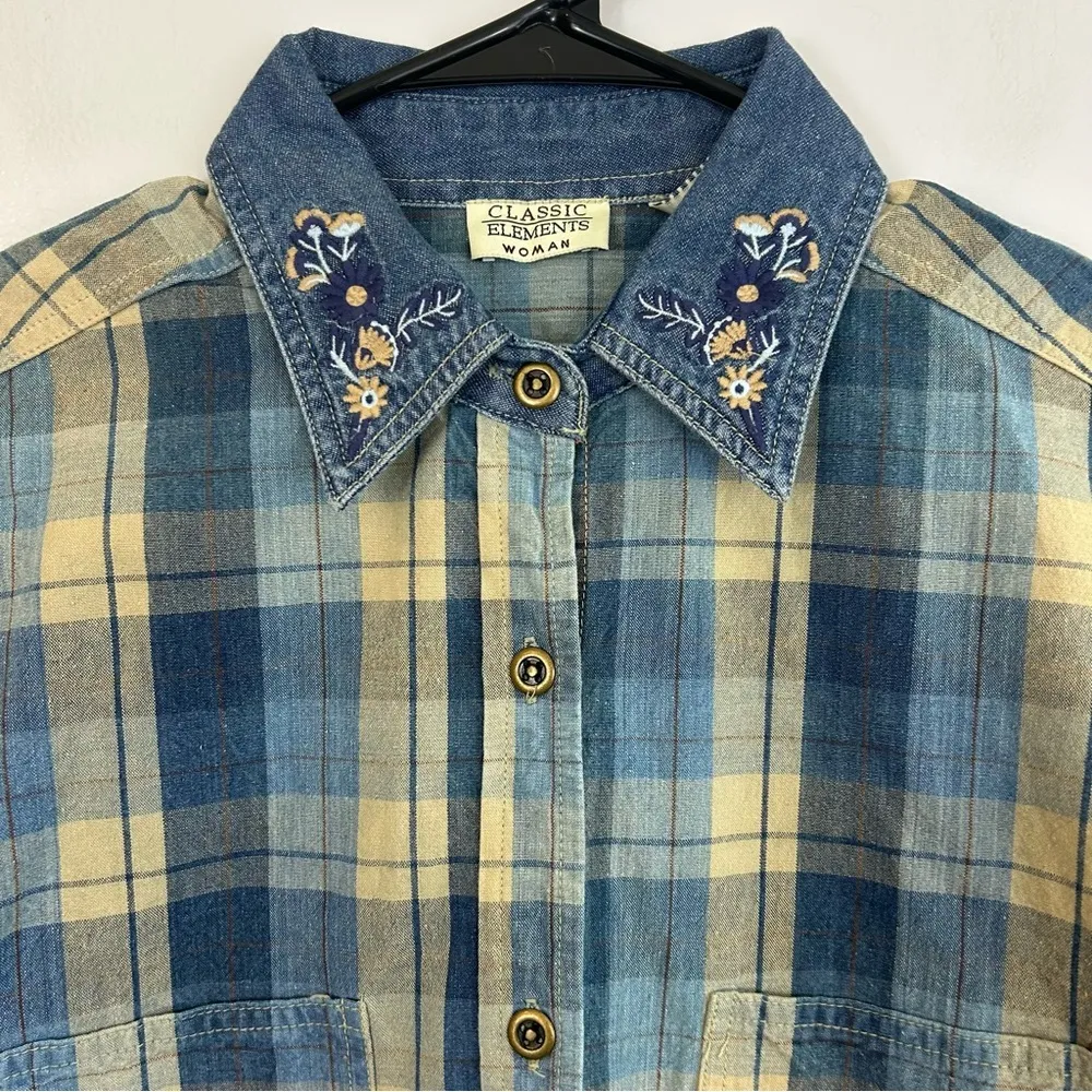 NWT Vintage Classic Elements Embroidered Plaid Short Sleeve Button Down Size 18W - Image 2
