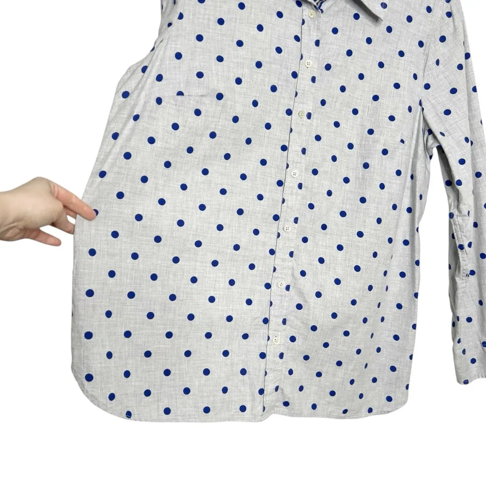 Talbots 100% Cotton Flannel Light Gray & Blue Polka Dot Button Front Shirt - Image 5