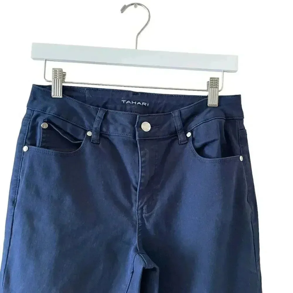 Tahari Denim Jeans Navy Skinny Leg Designer Cotton Blend Mid-Rise SZ 8/29 # 1582 - Image 3