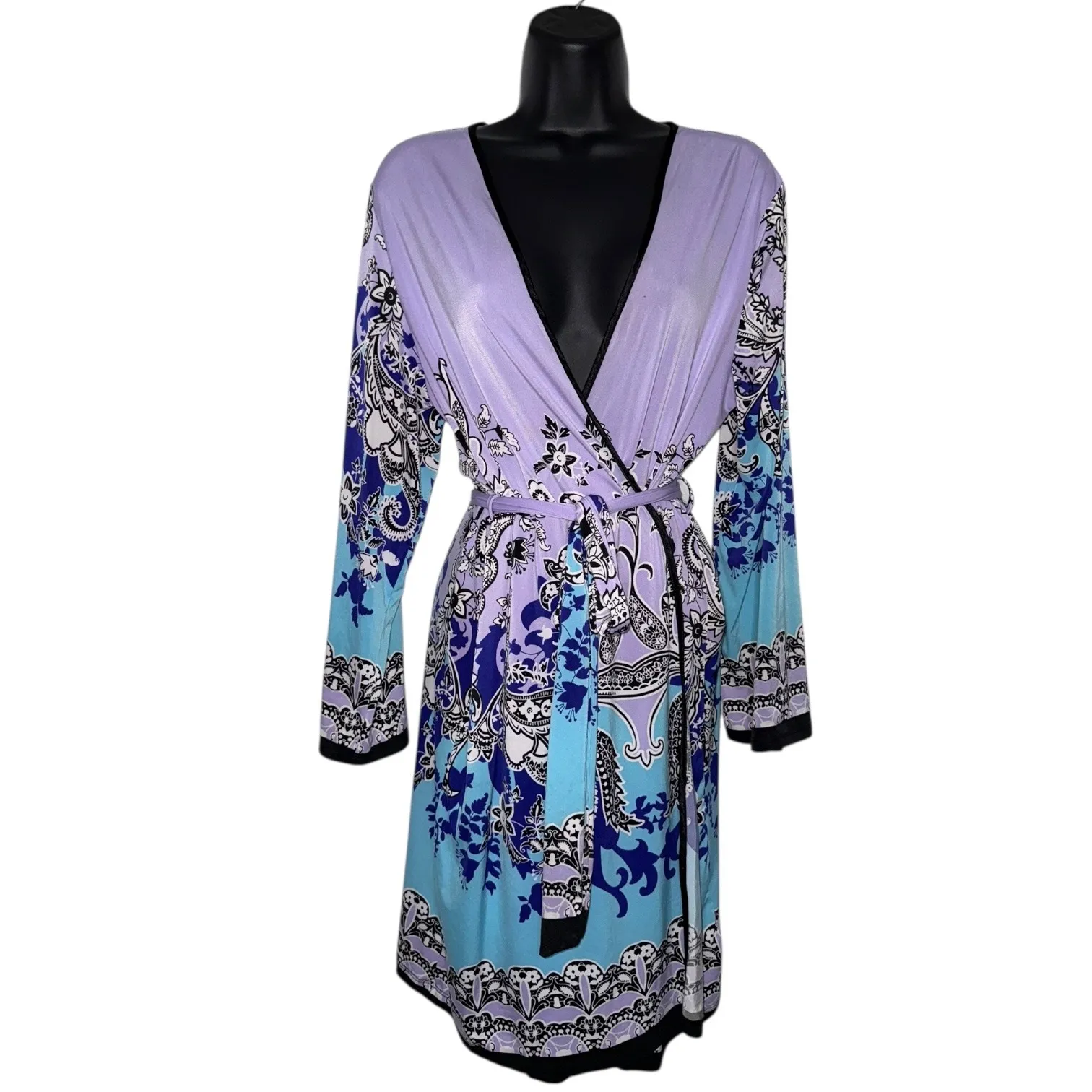 Linea Donatello Floral Paisley Sleepwear 2 Pc Set Robe & Nightie Slip Mini Dress - Image 3