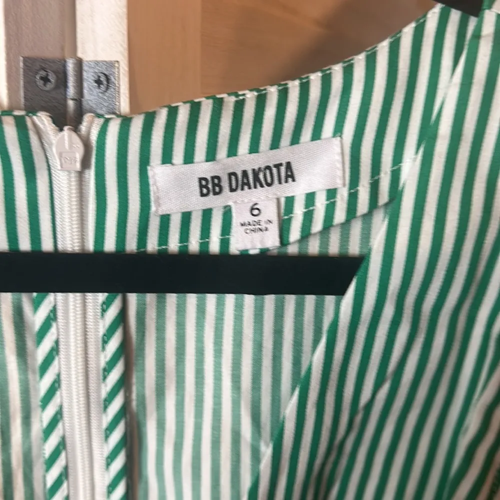 BB Dakota Green and White Striped V Neck Dress With Belt - Image 4