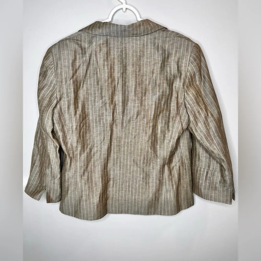 Lafayette 148 New York Wool Linen Blend Pinstripe Blazer Size 12 - Image 4