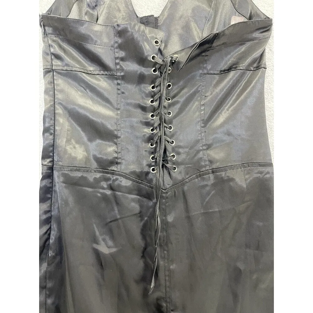 Feline Women's Halter Dress Solid Black Satin Size Medium Hook & Eye Closure - Image 4