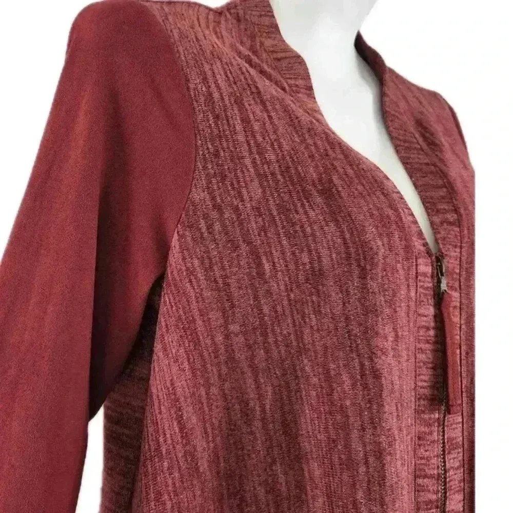 LOGO Lori Goldstein Burgundy/Wine Sweater, Faux Suede Sleeves - Size Small - Image 4