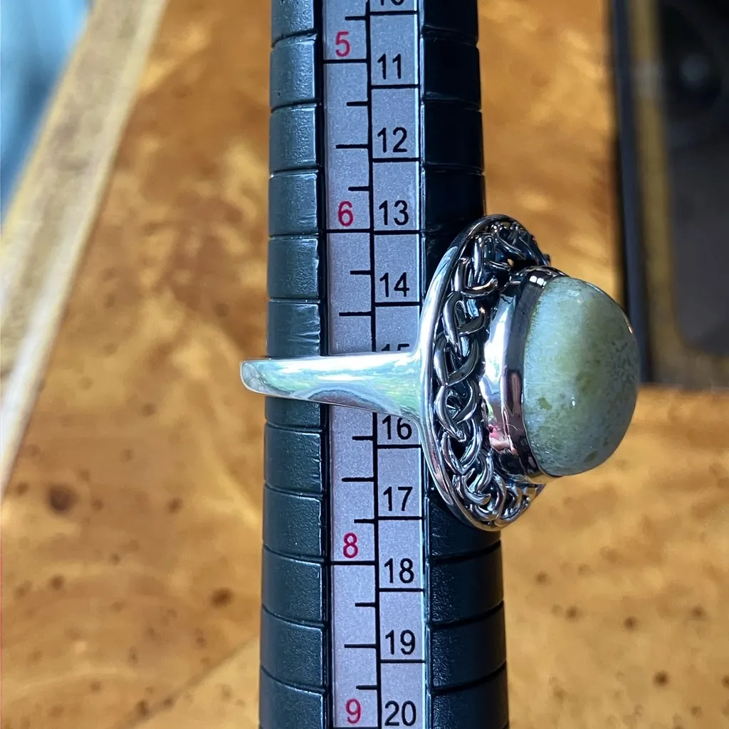 Natural Connemara Marble Sterling Silver Cocktail Ring Size 7 Green - Image 8