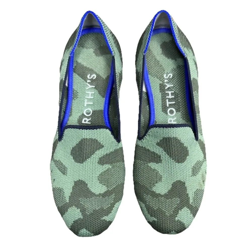 Rothys The Loafer Olive Camo Print Fabric Ballerina Flats Round Toe Slip On 6.5W - Image 3