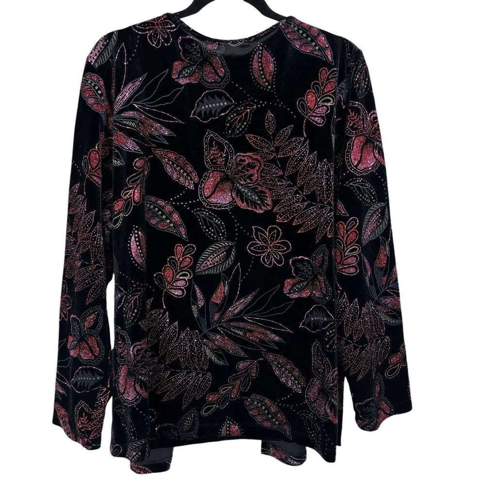 Notations Velvet Pink Red Sparkle Glitter Black Jacket Shell Christmas Size 1X - Image 2