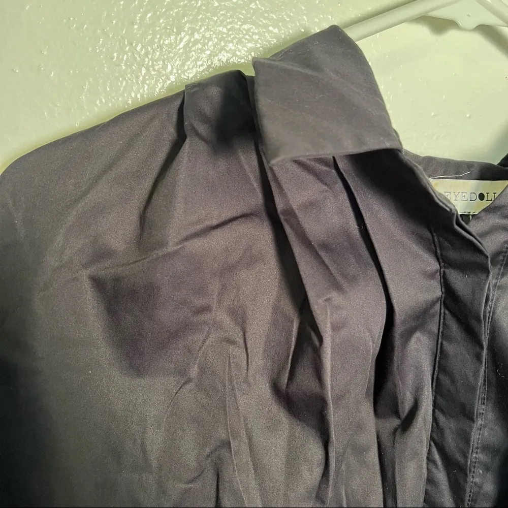 Eyedoll Button Down Swing Blouse Black Sparkle Mesh Hem Size L - Image 6