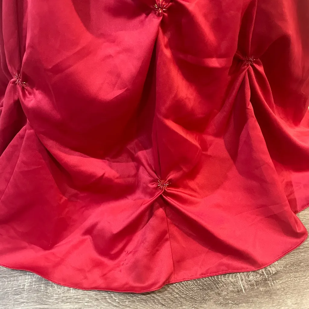 Y2K Blondie Nites Style 50124J Ruby Red Satin Gown - Beaded Pick-Up Skirt - Image 6