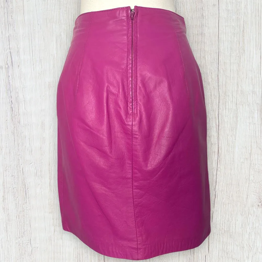 Vintage 80s Yucatan Bay Pink 2 Piece Leather Mini Skirt Jacket Matching Suit Set - Image 9