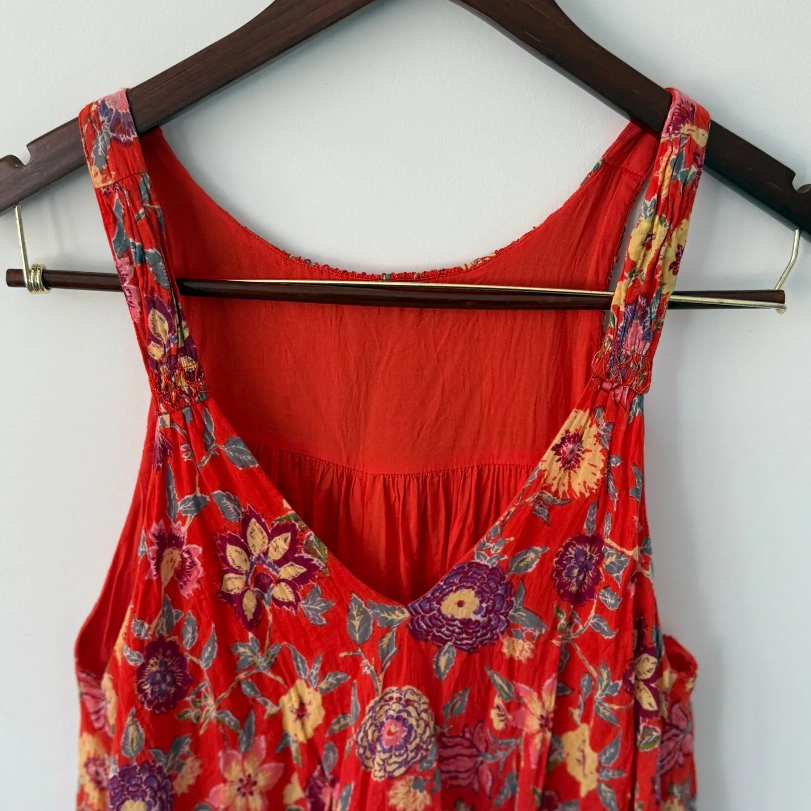 Free People Oh‎ Baby Mini Babydoll Dress Orange Florals Women's Size Small - Image 6