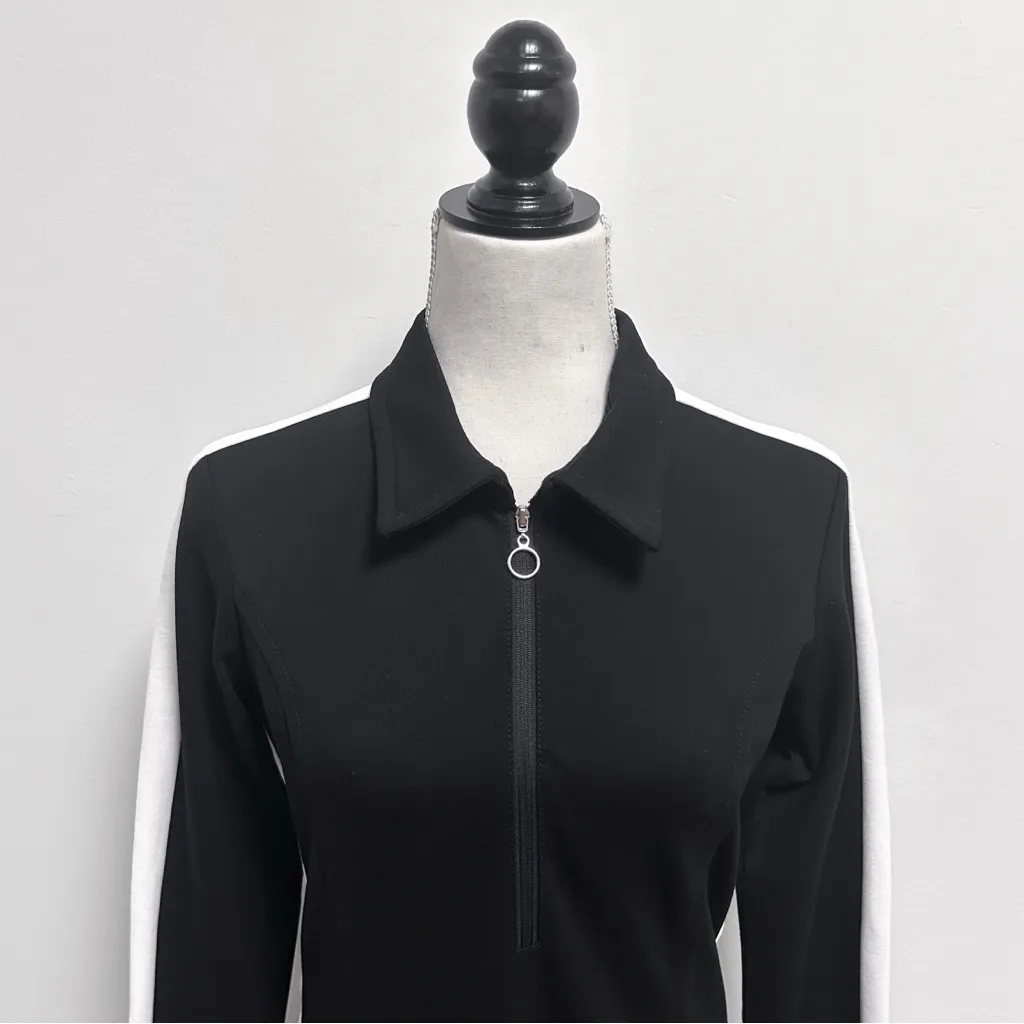 EQL Kerrits Black White Stripe Pullover Zipper Collar Neckline Long Sleeve Dress - Image 2