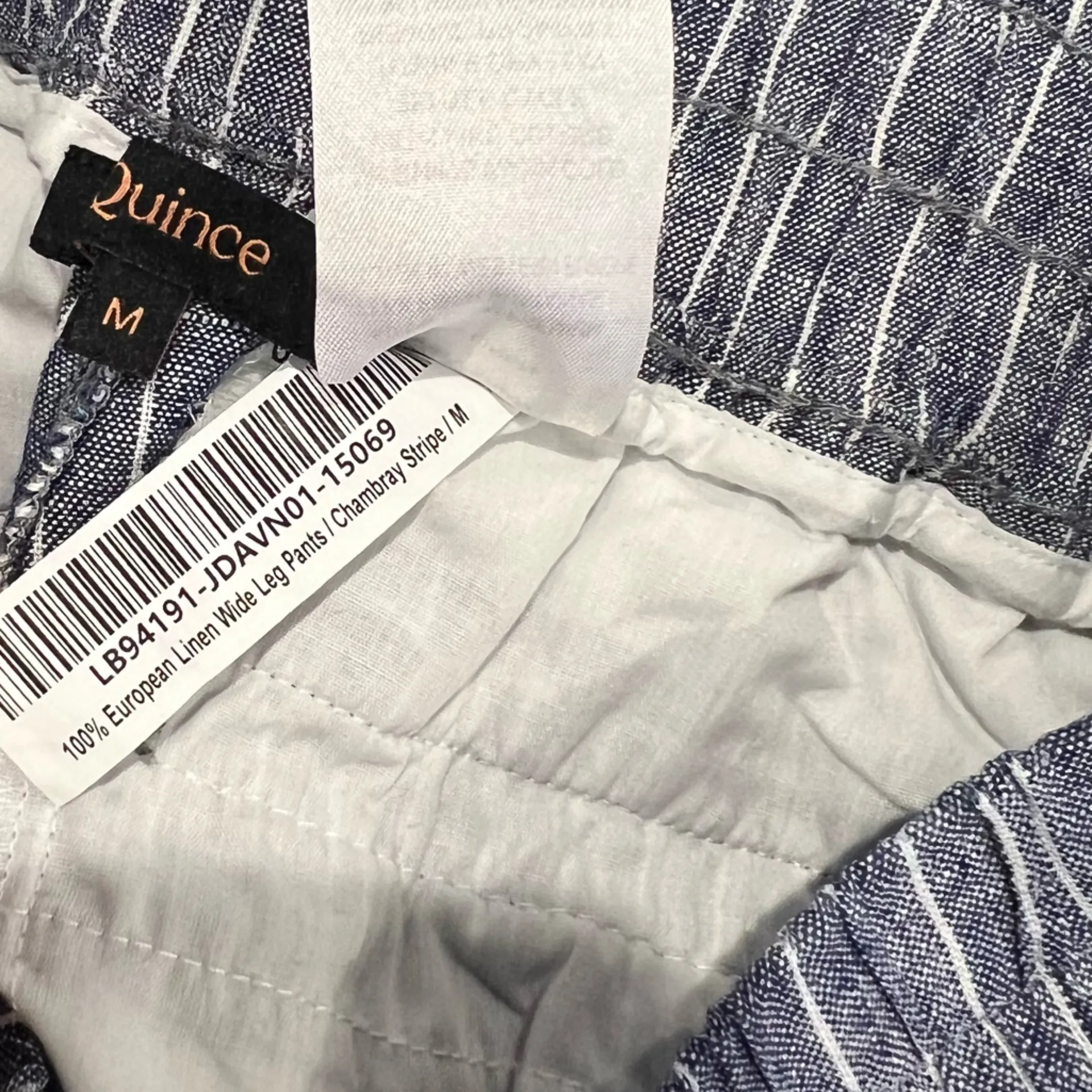 Quince 100% European Linen Wide Leg Pants Chambray Blue Stripe Medium Pull On - Image 6