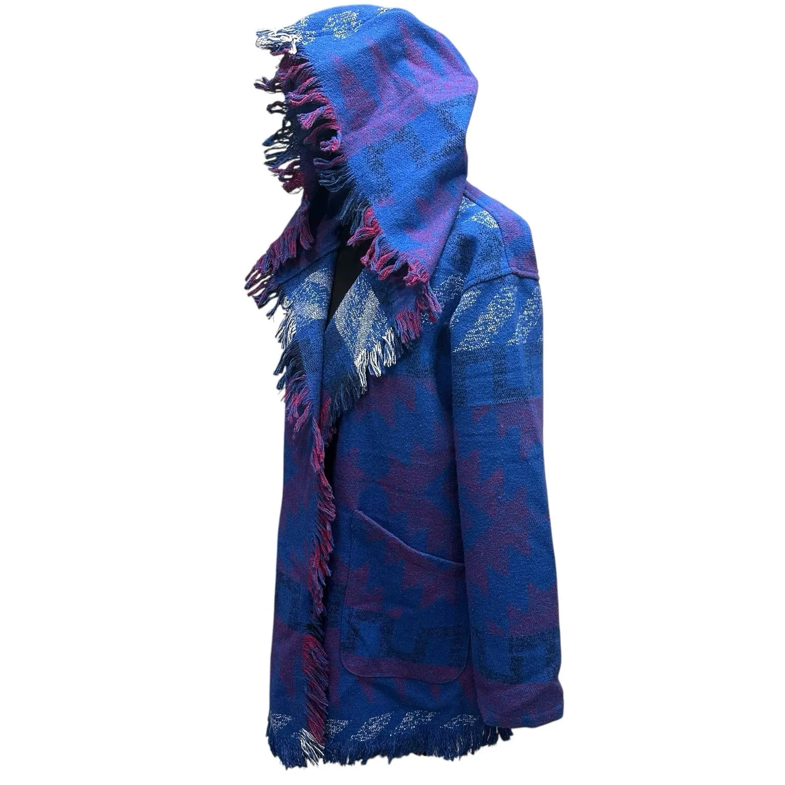 ROXY Santa Katalina Blue Aztec Fringe Beach Surf Wrap Jacket Hoodie Size XS - Image 3