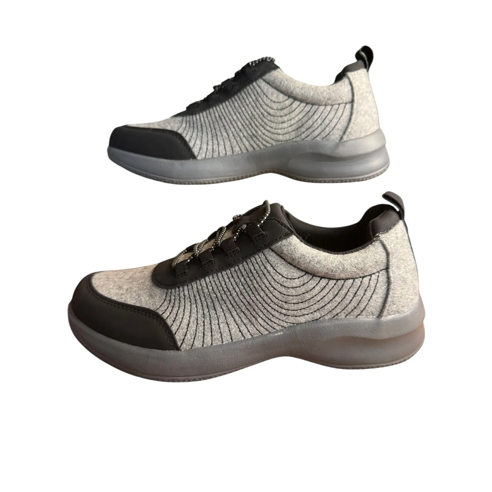 Comfortview Athletic Knit Sneaker Wanita 7M Grey Black Lace Up Wool Fabric Upper - Image 9