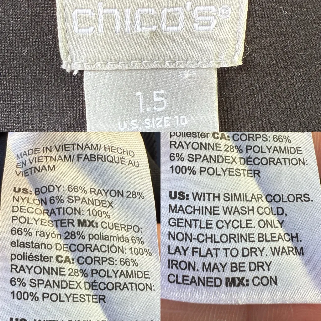 Chicos Womens Dress Black Crochet Sleeve Ponte Knit Short Stretch Size 10 1.5 - Image 2