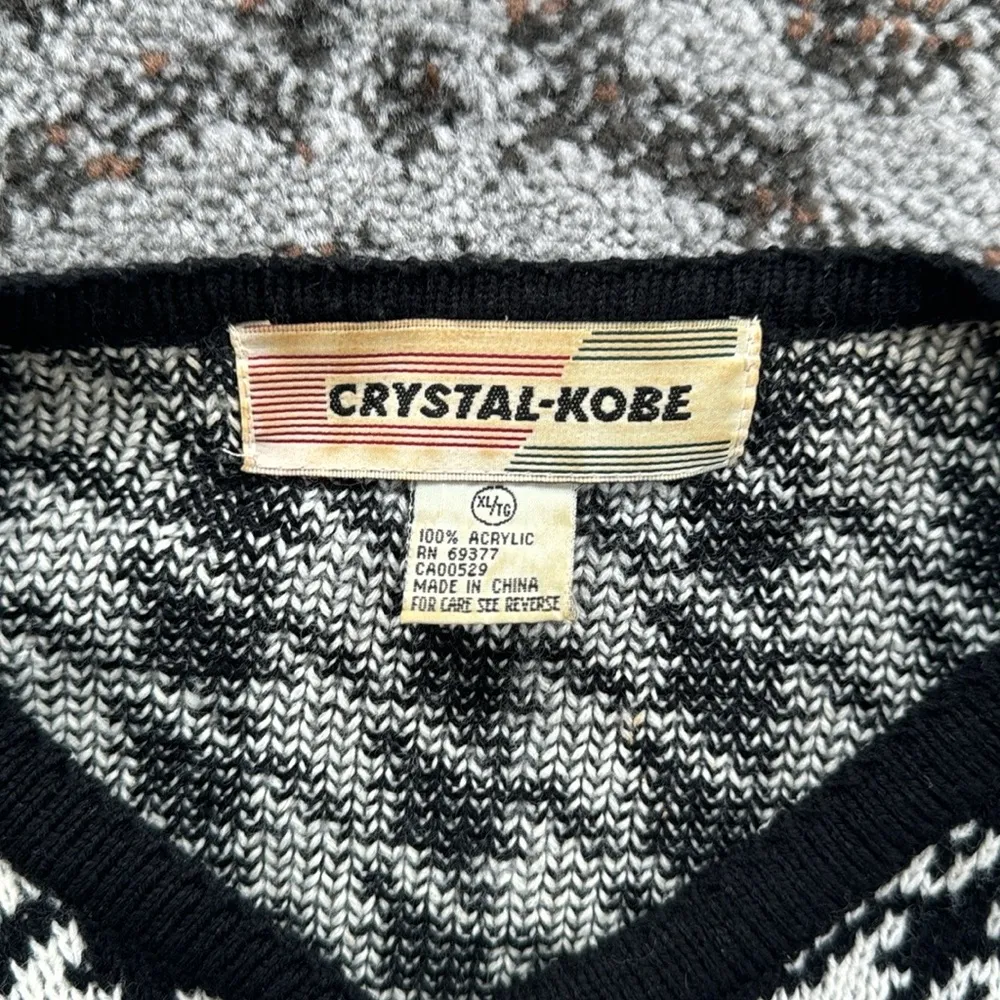 Vintage Crystal Kobe Houndstooth Button Down Cardigan XL Black - Image 7