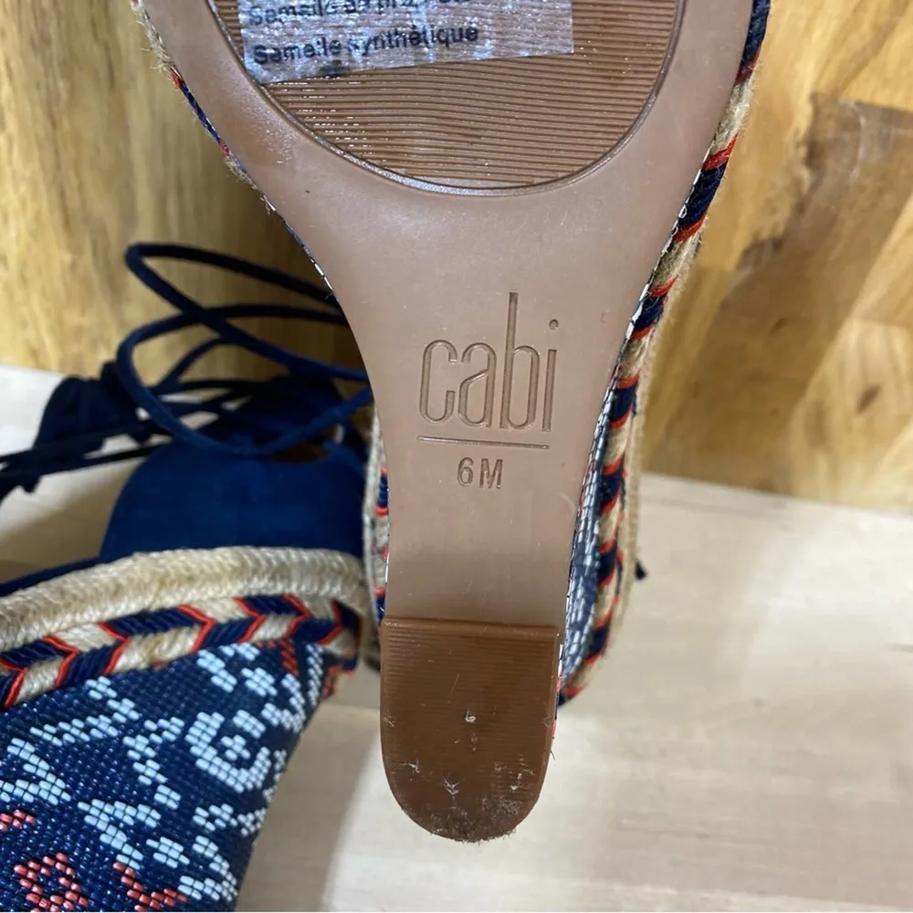 CAbi  Isla Espadrille Wedge Sandals Ankle Wrap Navy Suede 6 - Image 6
