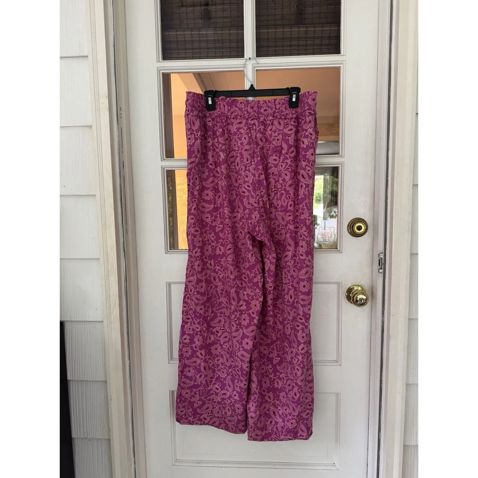 Knox Rose Pink Paisley Wide Leg Pull On Pants Cottage Core Festival Size XL - Image 4