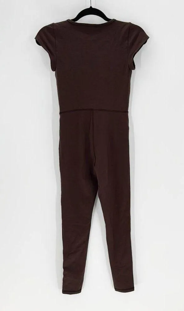 Wilfred Free Theodora Jumpsuit square neck cap sleeve sweat wicking size XS Brown - Image 3