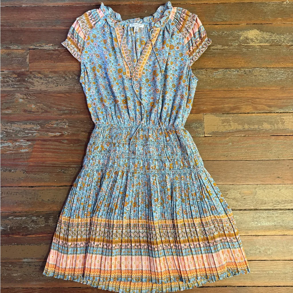 Current Air x Anthropologie Yvette Pleated Floral Mini Dress Sz XS 💚🍄 - Image 5