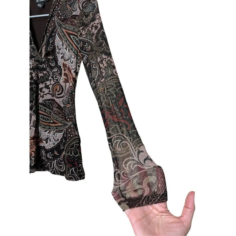 Vintage‎ INC International Concepts Y2K Long Sleeve Paisley Top Size S Brown - Image 4