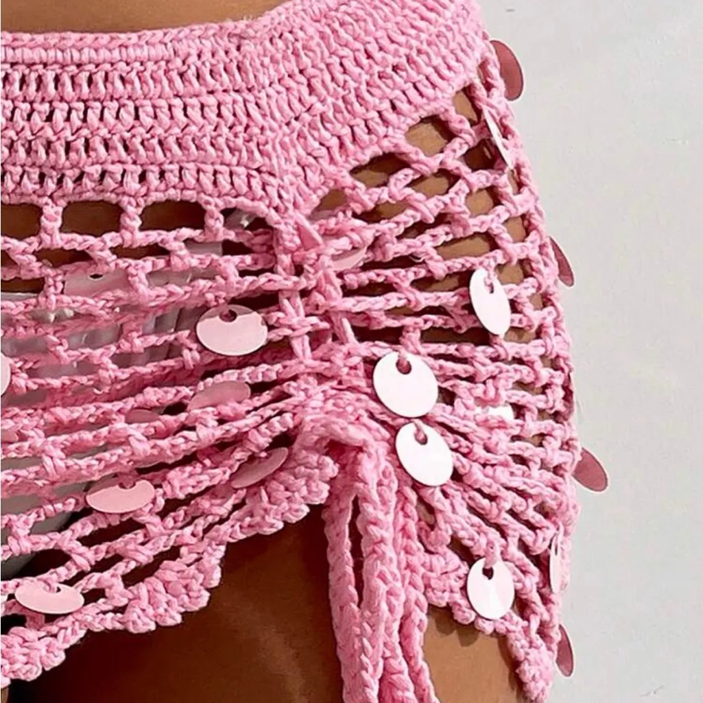Pink Crochet cover up with sequins - Image 2