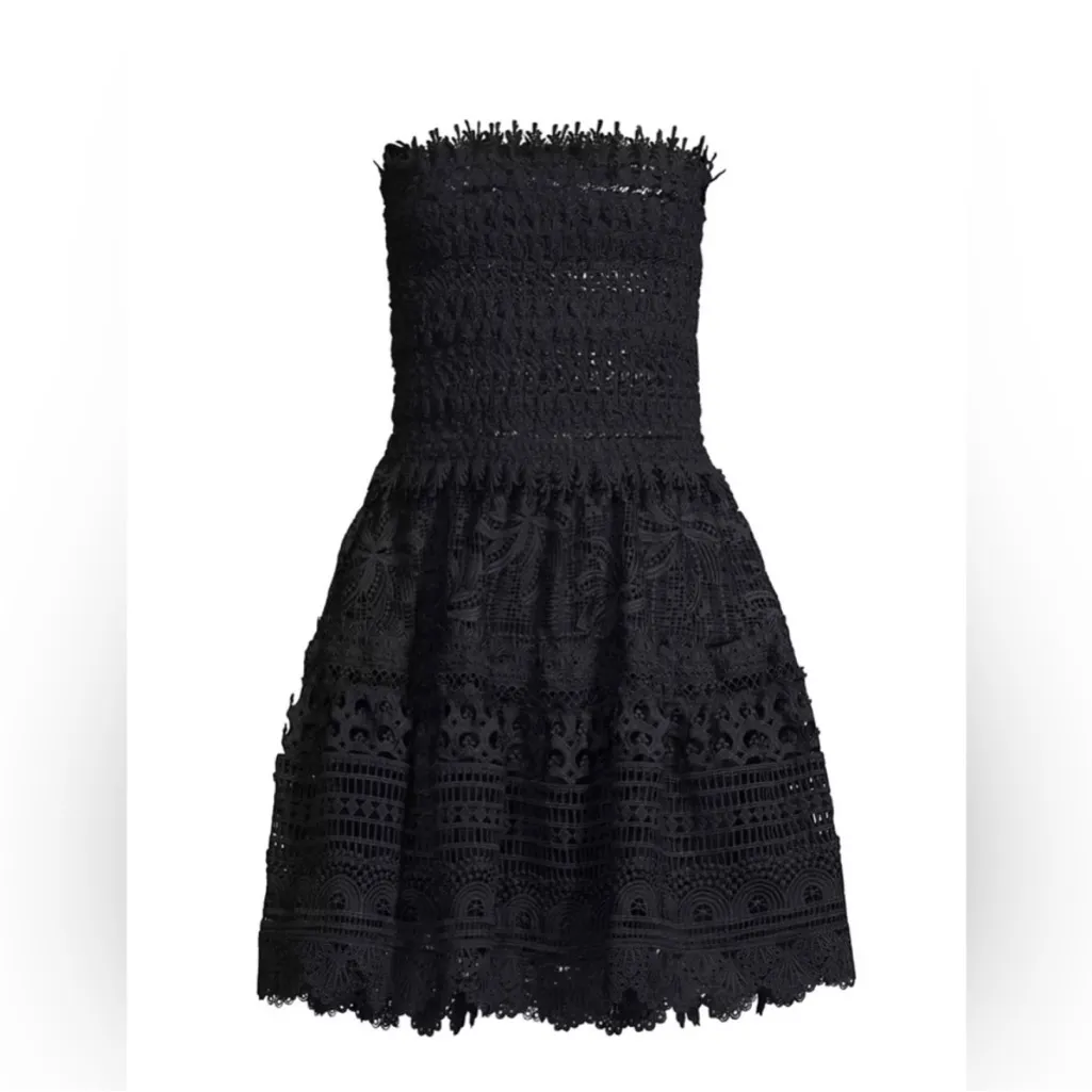 Waimari Vallarta Black Strapless Lace Crochet Guipure Mini Dress Size Medium - Image 9